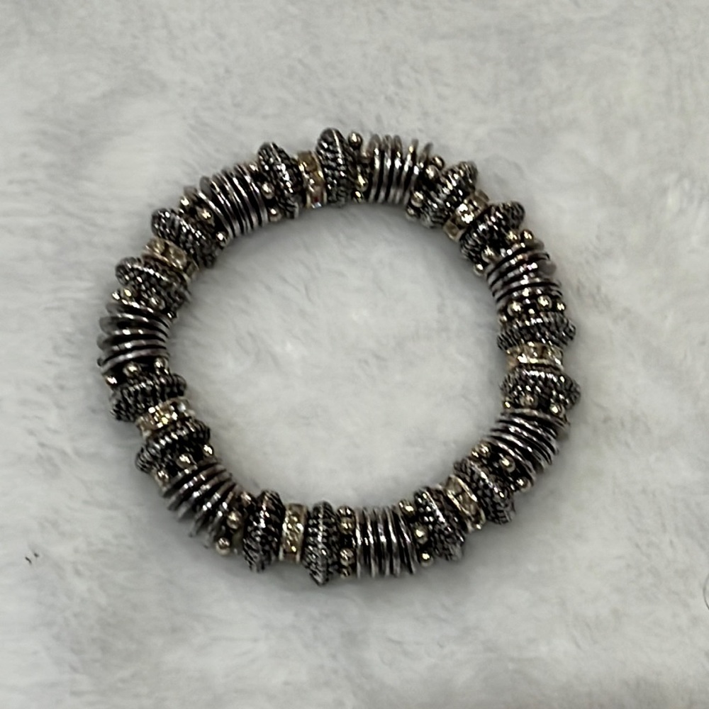 Metal Bali bead stretch bracelet with rhinestones